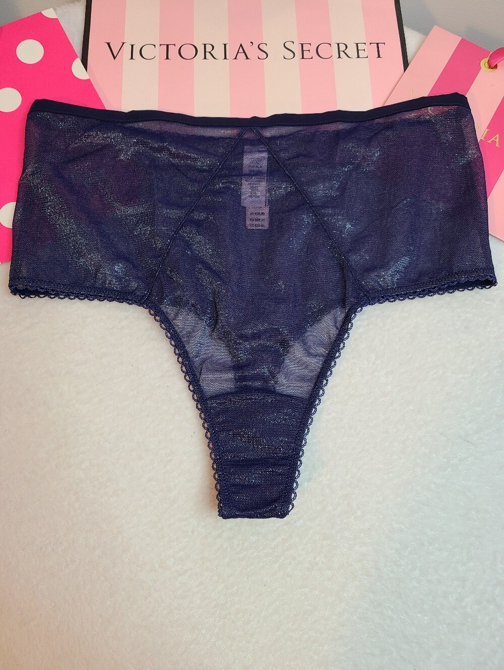 VS Dream Angels Sheer Shimmer Mesh High Waist Thong Panty Size Lg